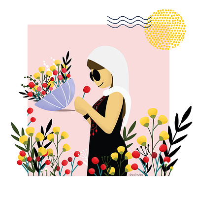 Stop and smell the roses character desing flowers illustration love birds palestine picking flowers self love sun sunglasses valentine woman