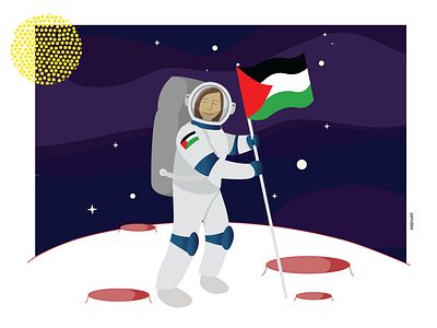 On the Moon astronaut character flag hair illustration landing love moon moonshine palestine pink strong woman women