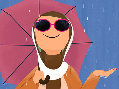 Rainy Day character cold glasses hijab jacket muslim rain rain drop rainy sun sunglasses turtle neck umbrella woman