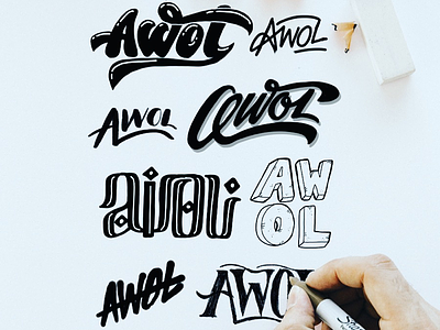 AWOL Logo Sketches apparel black and white calligraphy hand lettering lettering logo mountains sketch snowboarding t shirt type typography