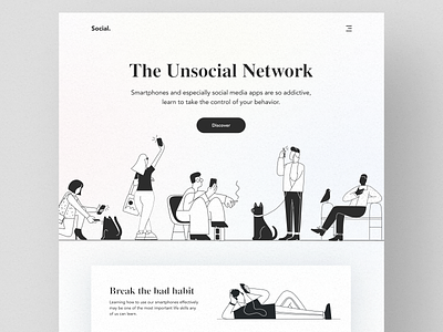 Social. Landing page black illustration layout minimal ui uidesign ux web webdesign