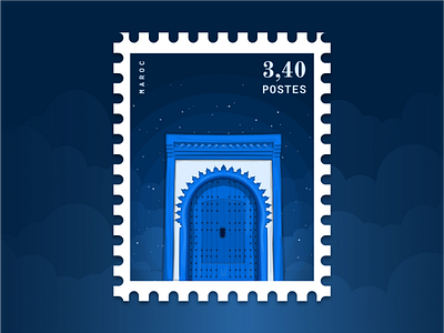 Blue door stamp blue chefchaouen door illustration minimal morocco stamp