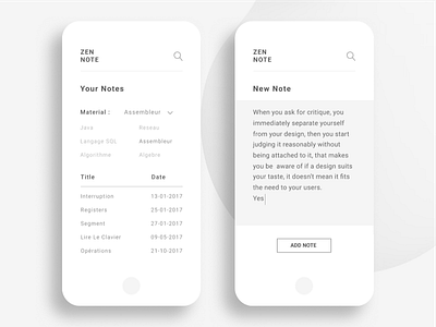 Zen Note App vol2 app appdesign basic clean minimal note simple uidesign zen