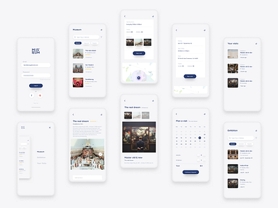 Museum App app calendar event exhibution login menu minimal museum search signup simple ui
