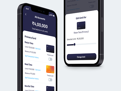 Credit Card app - Family account andriod app app card app credit card digital card finance finance app fintech ios layout mobile app