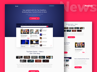 Newsly App Landing Page clean color flat lander landing page news news app ui uidesign ux web