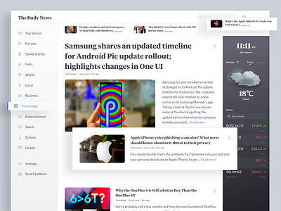 News App for Desktop clean flat layout news news app ui weather web app