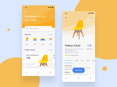 Furniture E Commerce iOS App app clean ecommence ecommerce app furniture furniture store ios store ui yellow