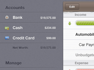 Money iPad accounts Budgets view by Mantas Sutkus on Dribbble