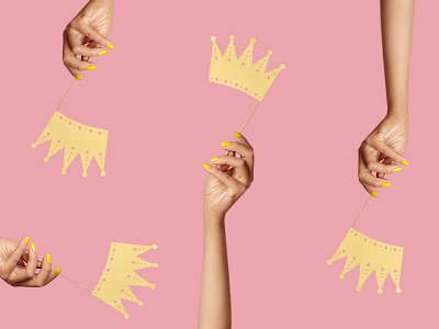 Hello, Dribbble! art direction concept crown design girl hands illustration manicure paper craft pattern photo pink