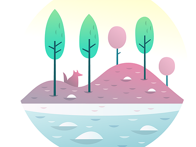 Evening Wolf digital art icon lake landscape nature trees vector wolf