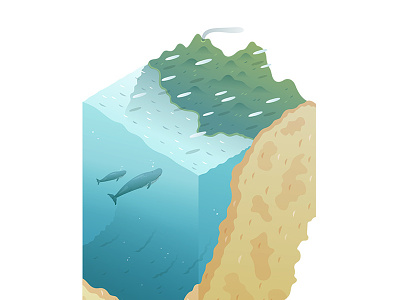 'GeoBlock' - Visiting Whales block blue whale illustration isometric mountain nature ocean sea vector volcano water whales