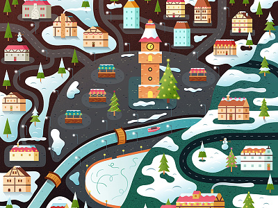Christmas Town in Vector art christmas digital happy holidays illlustration map town vector village winter