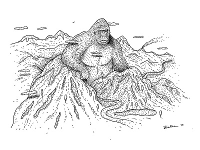 Kong in Papua digital art drawing gorilla illustration ink king kong kong landscape mountains