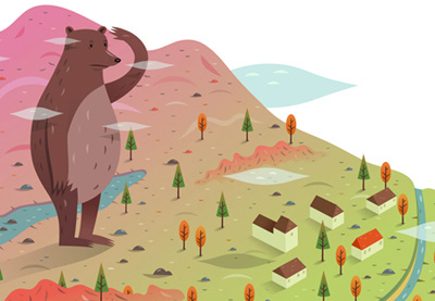 Alpine Bear alpine animal bear digital fantasy hills illustration isometric map mountains town vector