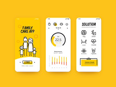 Family care app blood pressure care chart cute data design health icon illustration interesting mobile app solution ui yellow
