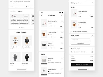 MUSETY App app black and white clean concise design minimalism mobile app order pay product recommmend product reviews shopping shopping app shopping bag ui