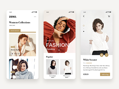 ZERO. app art branding clean concise design fashion kit magazine minimalism mobile app popular design shopping ui