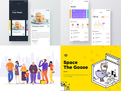 2018 app bank black card character creativity design duck family fashion financial，clean food food app goose illstration illstrator ui ux white yellow