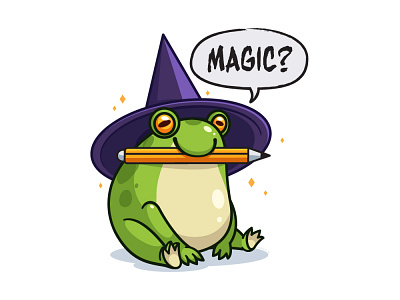 Frog animal character frog hat magic pencil witch witch hat