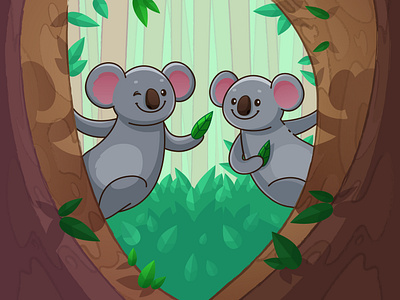 Koalas animals character green illustration koala koalas leaves nature