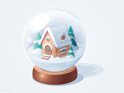Snowball gingerbread house glass illustration snow snowball snowglobe winter