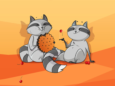 Raccoons 2d animal character cherry cookie illustrator orange raccoon raccoons