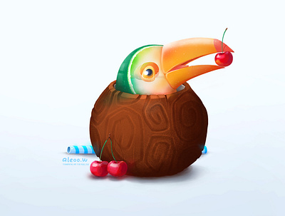 TouCoconut animal bird coconut illustration toucan