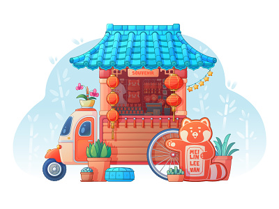 Mei Lee travel van adobe illustrator canada china chinese fanart flat illustration mei lee panda red panda travel travel van turning red van