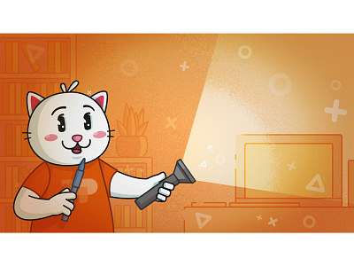 Flashlight books cat character design flashlight illustration light room