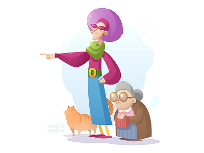 To the shopping! cat character flat design granny illustration