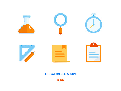 Education class icon beaker chemistry clock education icon time kid magnifying glass paper ruler writing，illustrator