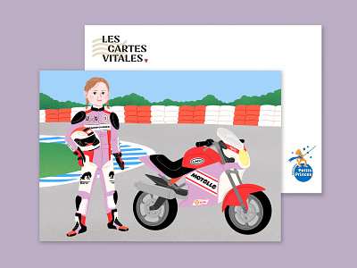 Les Cartes Vitales charity illustration illustrator motorbike motorcyle nonprofit postcard postcard design race speed