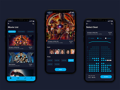 Movie Booking App available avangers booking checkout cinema concept design ios iphonex list movie movie booking app movies online seats ticket ticket booking ui ui design