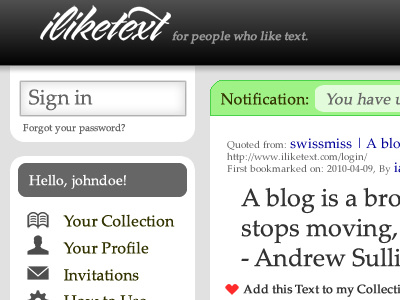 iliketext UI design text ui web app