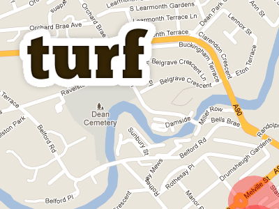 Turf App geolocation logo slab serif