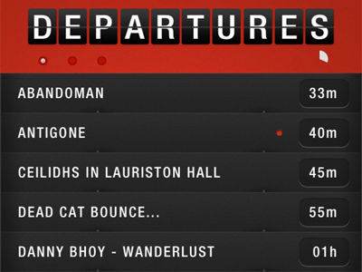 Departures app interface ui