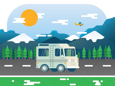 Backpacking adventure backpacking campervan illustration landscape travel vector winter