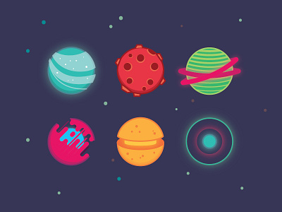 Strange Planets icons illustration planet planets space stars vector