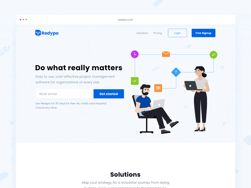 Landing page for Redypo