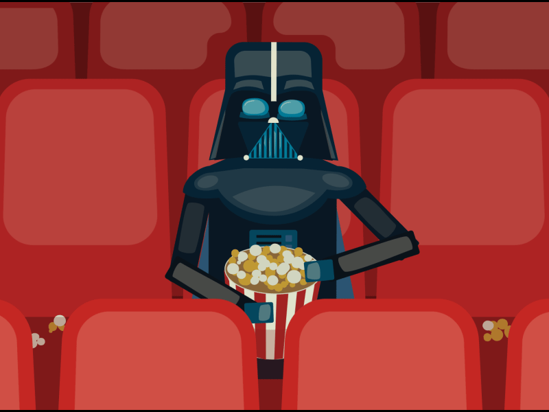 Darth Vader 2d animation character design cinema darth vader funny gif illustration lights movie pop corn star wars