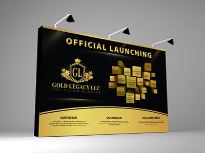 Black and Golden Trade Show Booth Backdrop Banner Design backdrop backdrops banner black black and gold booth booth design design exhibit design exhibition exhibition booth design gold golden graphic design pop up popup banner popup design tension fabric display trade show booth tradeshow