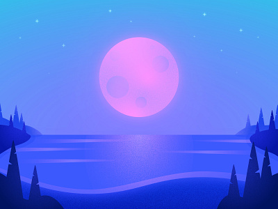 Moonlight ☾ ethereal forest grain illustration lake landscape moon moonlight nature night stars texture water
