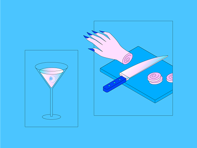 Witchy Things 02 cooking cutting board dribbbleweeklywarmup eyeball halloween hands illustration kitchen knife martini severed hands witch witchcraft