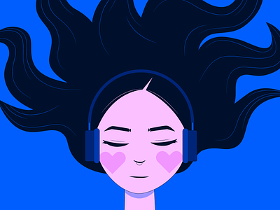 ✨🎧✨ blush character character design flat girl hair headphones illustration lying down self portrait