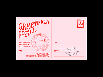 Team Postcard design duotone globe handwriting mongodb postcard print signature stamp typography