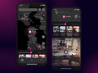 Yaza iOS App. Experience timeline app branding camera chat design interaction interface ios locations map mobile network places player social timeline ui ux video