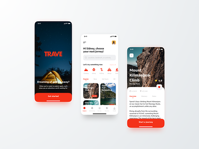 TRAVE - Travel App activities android app design interface ios mobile places poi spots travel travel app trip trips typography ui ux vacation vector