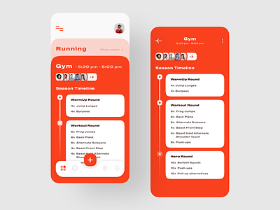 Workout Tracker App android app design exercise gym interaction interface ios mobile orange running timeline tracker ui ux workout workout app workout tracker