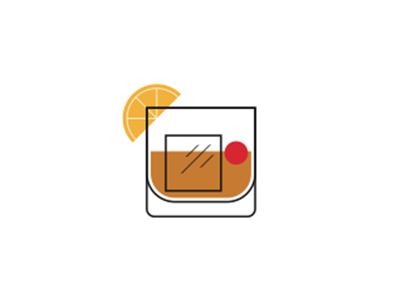 Old fashioned cocktail drink glass ice cube whiskey